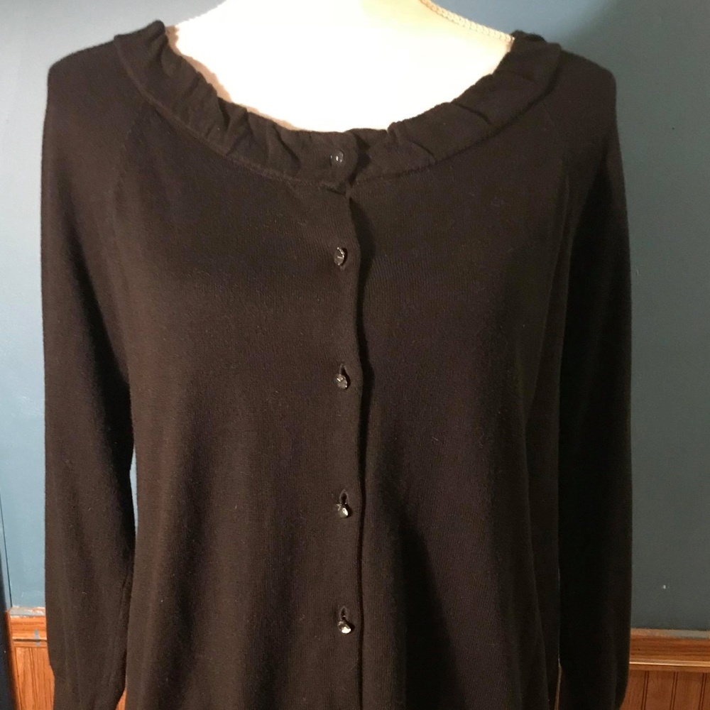 Black Faceted Button Front Cozy Sweater
